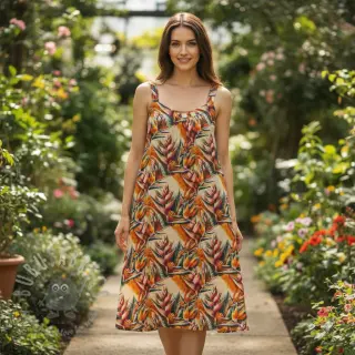 Viscose met linnen Marigold design A digital print