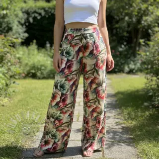 Viscose met linnen Azalea design En digital print