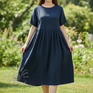 Viscose met linnen CRINCLE navy