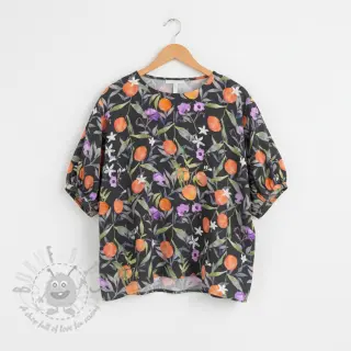 Viscose SATIN Leaves and oranges digital print