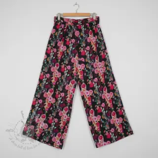 Viscose SATIN Night flowers black digital print