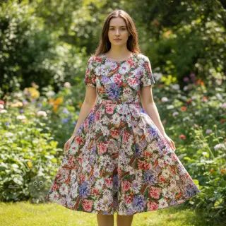 Viscose SATIN Old fashion flowers digital print