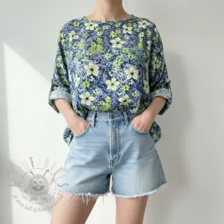 Viscose SATIN Blue flowers digital print