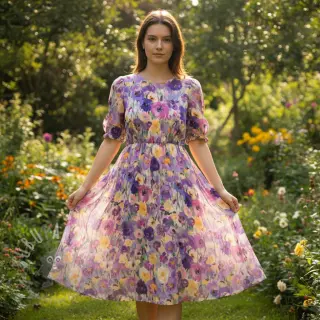 Viscose SATIN Lavender flowers digital print