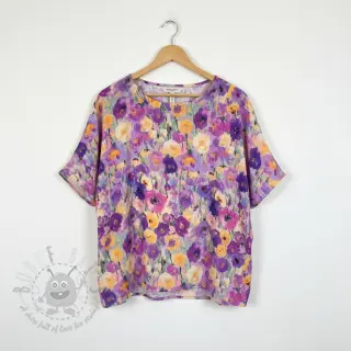 Viscose SATIN Lavender flowers digital print