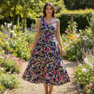 Viskóza RADIANCE Flower Uma navy digital print
