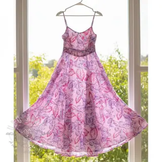 Viscose RADIANCE Anabella leaves pink digital print