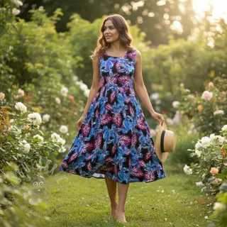 Viscose RADIANCE Anabella leaves black digital print
