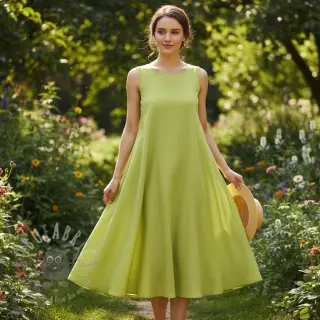 Linnen met katoen Fishbone bright green