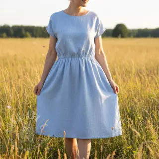 Linnen met katoen Fishbone light blue
