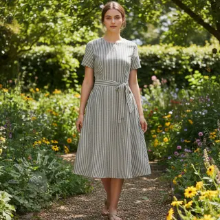 Linnen met katoen Lira medium stripe black