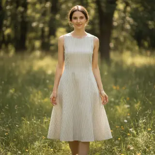 Ľan s bavlnou Lira big stripe beige