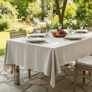 Linnen met katoen Lira big stripe beige