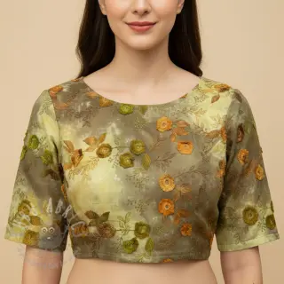 Katoenen stof TIE DYE EMBROIDERY Poppy design P