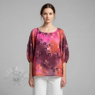 Katoenen stof TIE DYE EMBROIDERY Poppy design Q