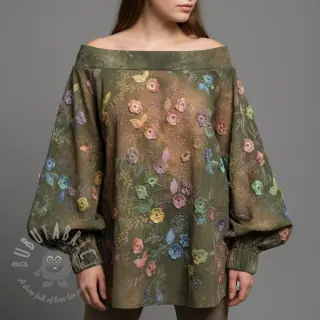 Katoenen stof TIE DYE EMBROIDERY Poppy design N