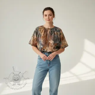 Katoenen stof TIE DYE EMBROIDERY Poppy design M