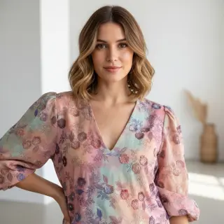 Bavlnená látka TIE DYE EMBROIDERY Poppy design R