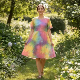 Katoenen stof EMBROIDERY Tie dye Della design A