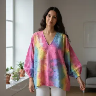 Katoenen stof EMBROIDERY Tie dye Della design B