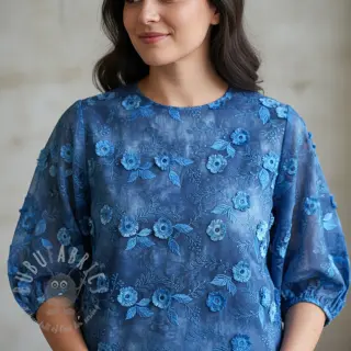 Katoenen stof TIE DYE EMBROIDERY Poppy design L
