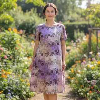 Katoenen stof TIE DYE EMBROIDERY Poppy design J