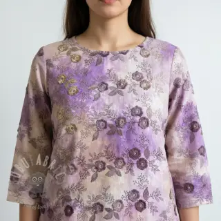 Katoenen stof TIE DYE EMBROIDERY Poppy design J