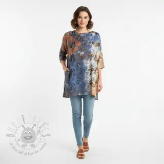 Katoenen stof TIE DYE EMBROIDERY Poppy design I