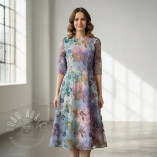 Katoenen stof TIE DYE EMBROIDERY Poppy design C