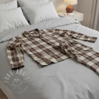 Katoenen stof YARN DYED CHECK BRUSHED brown