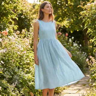 Katoenen popeline light blue