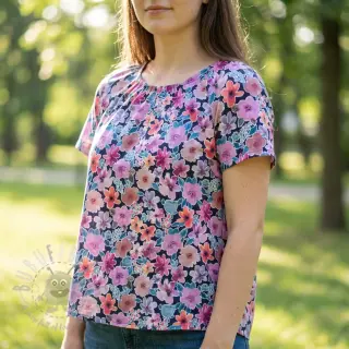 Katoenen stof Significant flowers navy digital print