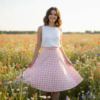 Katoenen stof Check old rose