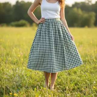 Katoenen stof Check dark green