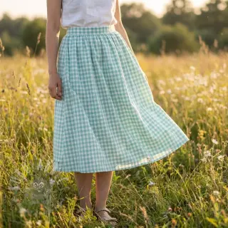 Katoenen stof Check mint
