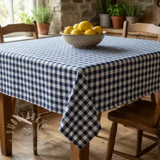 Katoenen stof Check navy