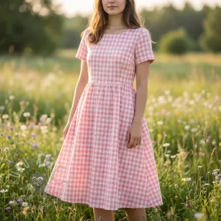 Katoenen stof Check rosa
