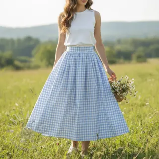 Katoenen stof Check light blue