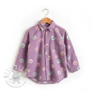 Katoenen stof FLANNEL Happy faces lavender