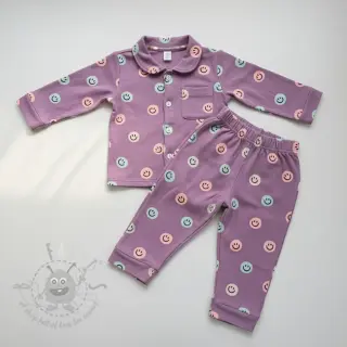 Katoenen stof FLANNEL Happy faces lavender