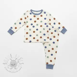 Katoenen stof FLANNEL Happy faces off white green