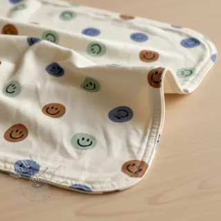 Katoenen stof FLANNEL Happy faces off white green