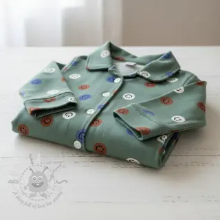Katoenen stof FLANNEL Happy faces army green