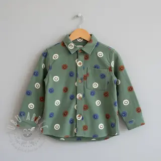 Katoenen stof FLANNEL Happy faces army green