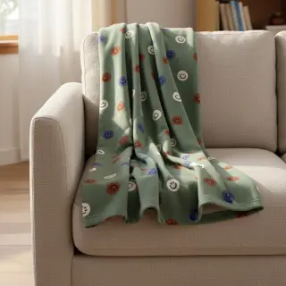 Bavlnená látka FLANNEL Happy faces army green