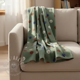 Katoenen stof FLANNEL Happy faces army green
