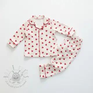 Katoenen stof FLANNEL Hearts off white