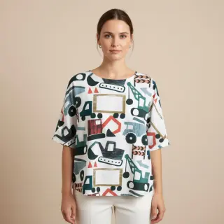 Bavlnená látka Vehicles off white digital print