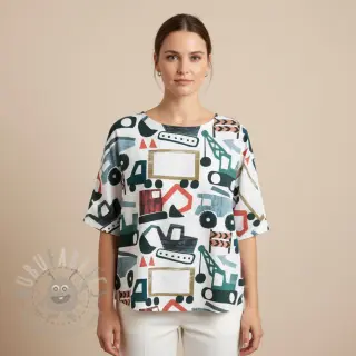 Katoenen stof Vehicles off white digital print