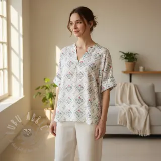 Katoenen stof Flowers Tara off white design En digital print